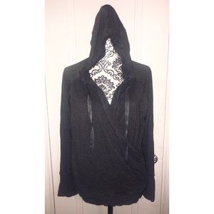 Grey Long Sleeve Hooded Wrap Exercise Top